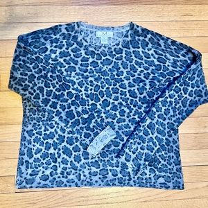 100% Cashmere Gray animal print crew neck sweater. Size XLARGE M by Magaschoni